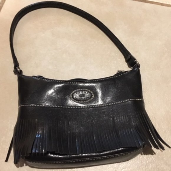 ✨HP✨Tommy Hilfiger Black Leather Fringed Mini Bag Satchel 7.5"x4.5" - Picture 9 of 16